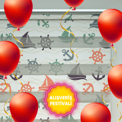 Çapa Denizci Gemici Desenli Zebra Perde