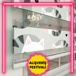 Kedicik Desenli Zebra Perde