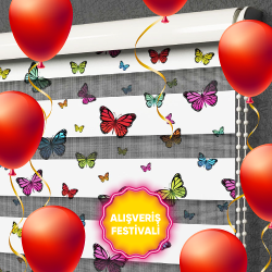 Kelebek Baskılı Desenli Zebra Perdeler