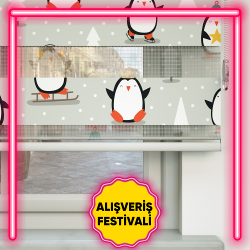 Penguen Desenli Zebra Perdeler