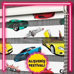 Yarış Arabası Desenli Zebra Perde