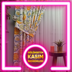 Desenli Mutfak Fon Perde