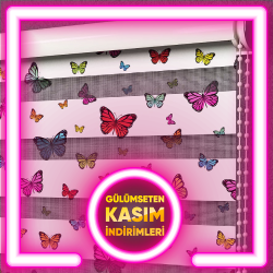 Kelebek Baskılı Desenli Zebra Perdeler