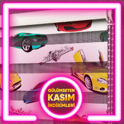 Yarış Arabası Desenli Zebra Perde
