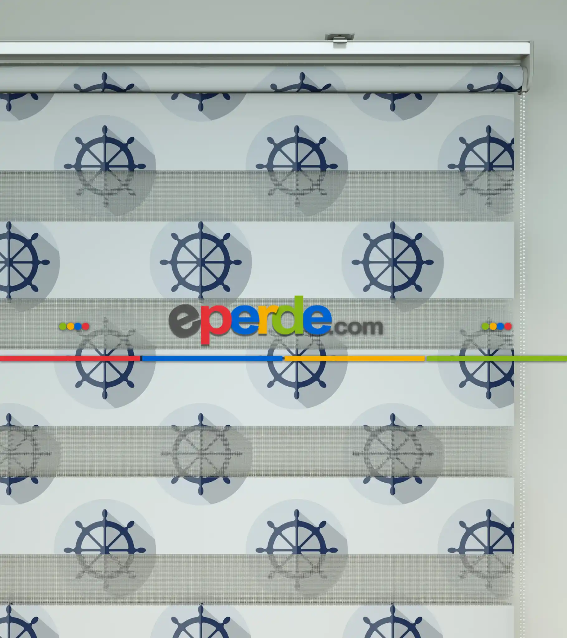 Çocuk Odası Zebra Perde - Dümen Baskılı Zebra Perde- Lacivert-Beyaz-Gri Açık