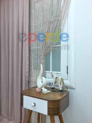 Pudra Pembe Bukle İp Perde- Pembe Pudra Pembe