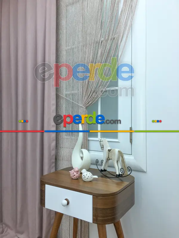 Pudra Pembe Bukle İp Perde- Pembe Pudra Pembe