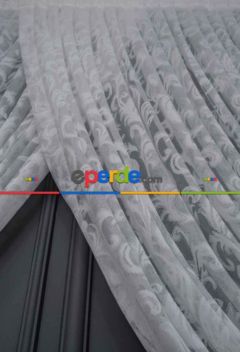 Taç Tül Perde - Tül Perde - Desenli Tül - Örme Tül - Kruvaze Şal Desen Tül Perde