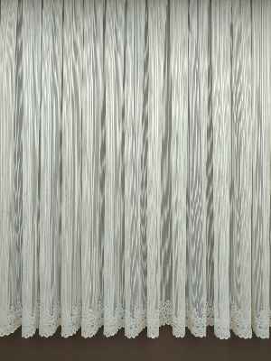 Kısa Boylu Boyuna Çizgili Etek Ucu Desenli Tül Perde - Petek Üstü Boy- Ekru