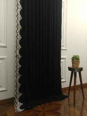 Arzenen Birinci Sınıf Kalite Nakış Kord Desenli Tek Kanat Fon Perde - Siyah
