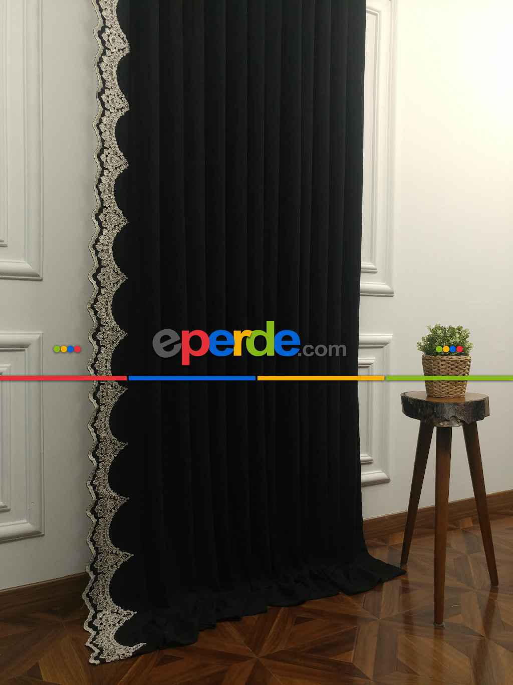 Arzenen Birinci Sınıf Kalite Nakış Kord Desenli Tek Kanat Fon Perde - Siyah