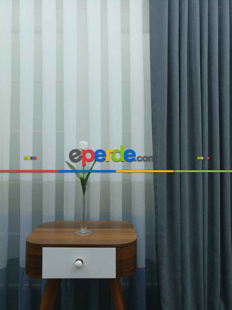 Mavimsi Gri Düz Sade Mutfak Fon Perde Yan Kanat Perdesi- Mavi