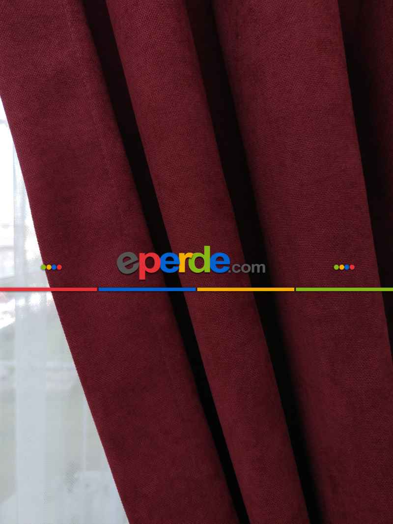 Bordo Düz Sade Mutfak Fon Perde Yan Kanat Perdesi- Bordo