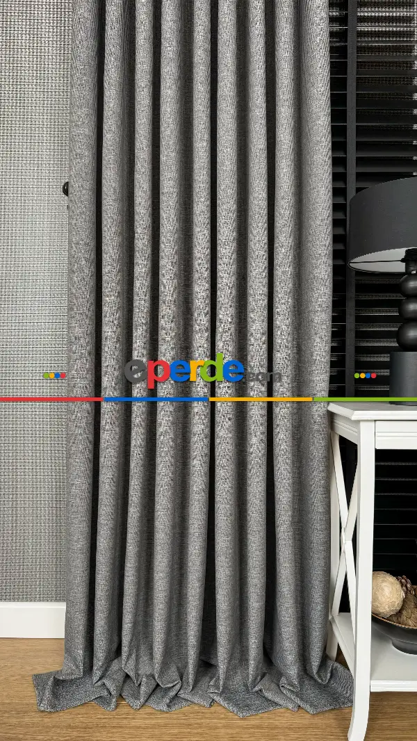 Füme Gri Düz Naturel Keten S Pile Fon Perde, Premium Kalite Serisi Ağır Gramajlı