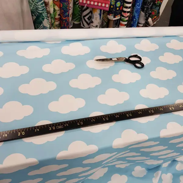 Bulut Desenli Fon Perde Evm484-1 Kumaşı Kalındır Duck Bezi Değildir- Beyaz-Mavi Açık