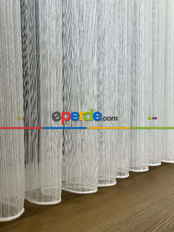 Salon Ekru Çizgili Tül Perde - Yüksek Kalite Kırık Beyaz Kurşunlu Tül