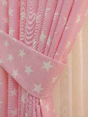 Pembe-beyaz Yıldız Desenli Fon Perde ( Leke Tutmaz )- Pembe Açık