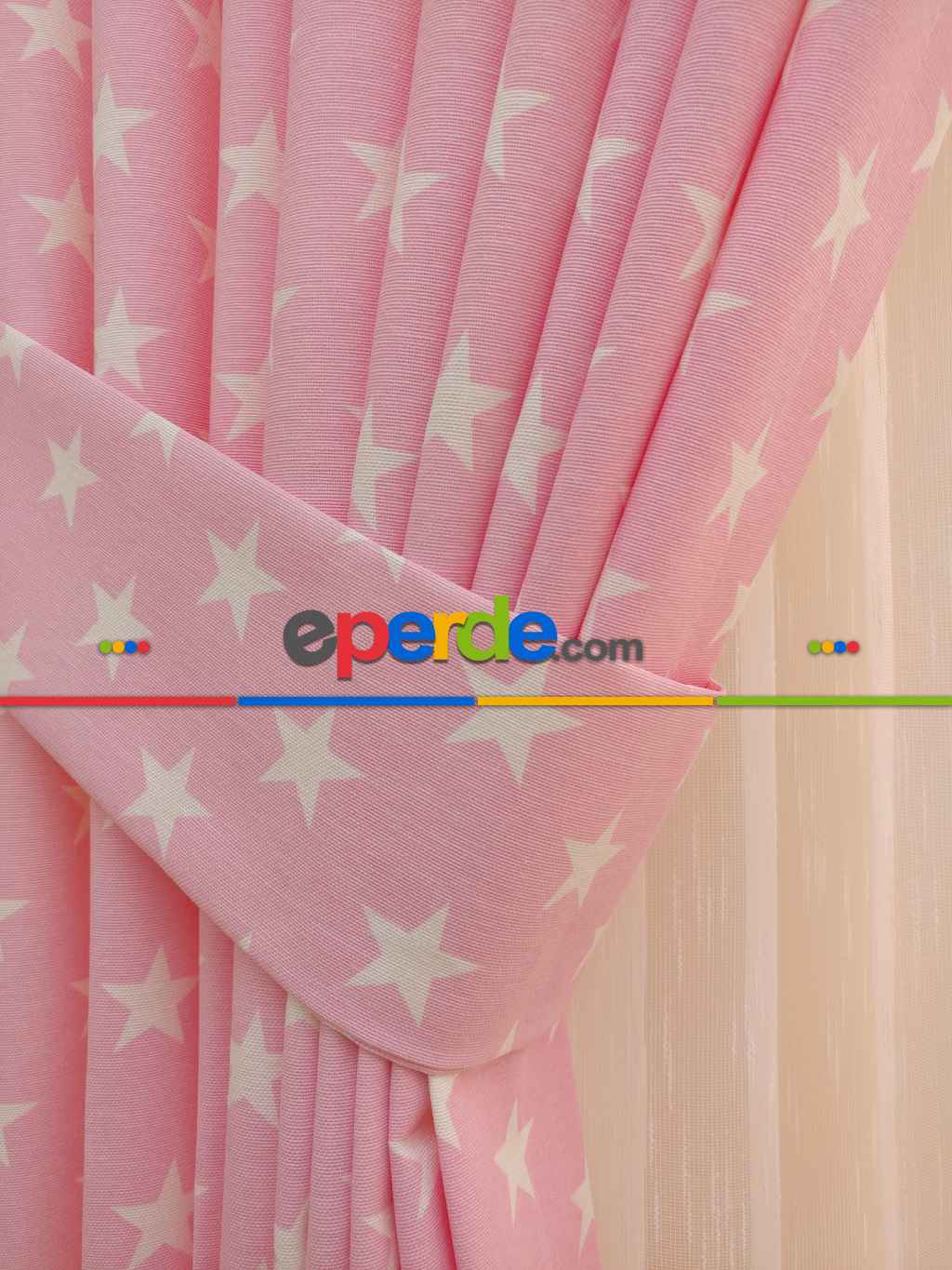 Pembe-beyaz Yıldız Desenli Fon Perde ( Leke Tutmaz )- Pembe Açık