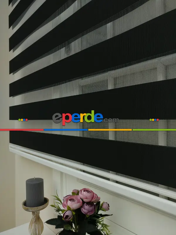 Genç Odası - Zebra Perde - Düz Zebra Perde- Siyah