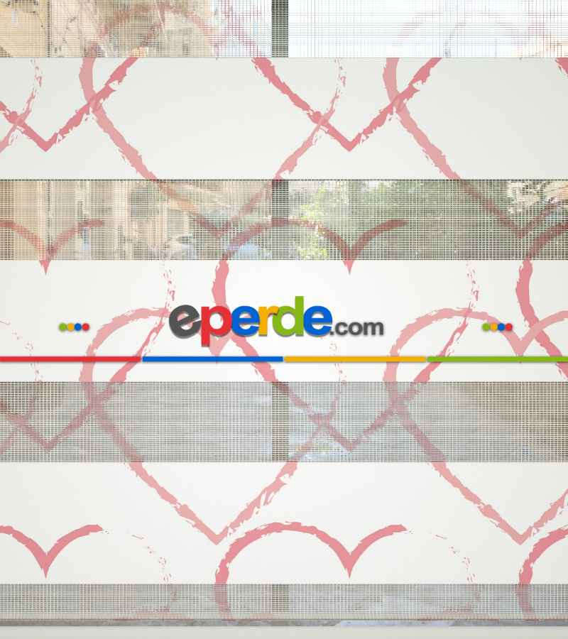 Kalp Desenli Baskılı Zebra Perde- Çok Renkli