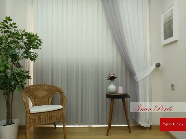 Degrade Renk Geçişli Fransız Danteli Düz Tül Perde ( Fon Satın Alarak Kombin Yapılabilir )- Gri Açık-Ekru