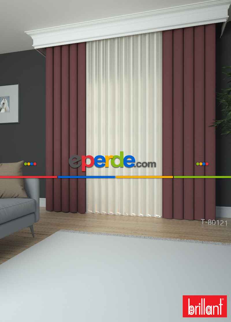 Brillant Akıllı Tül Perde Gül Kurusu Renkli Tül Dikey Zebra Perde Düz 1. Kalite