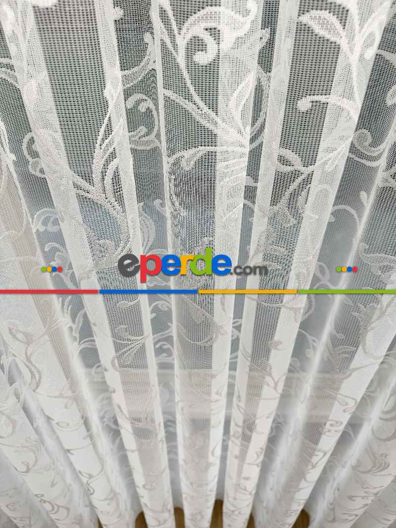 Sarmaşık Desenli Fransız Dantel Örme Tül Perde, Desenli Ütü İstemeyen Tül