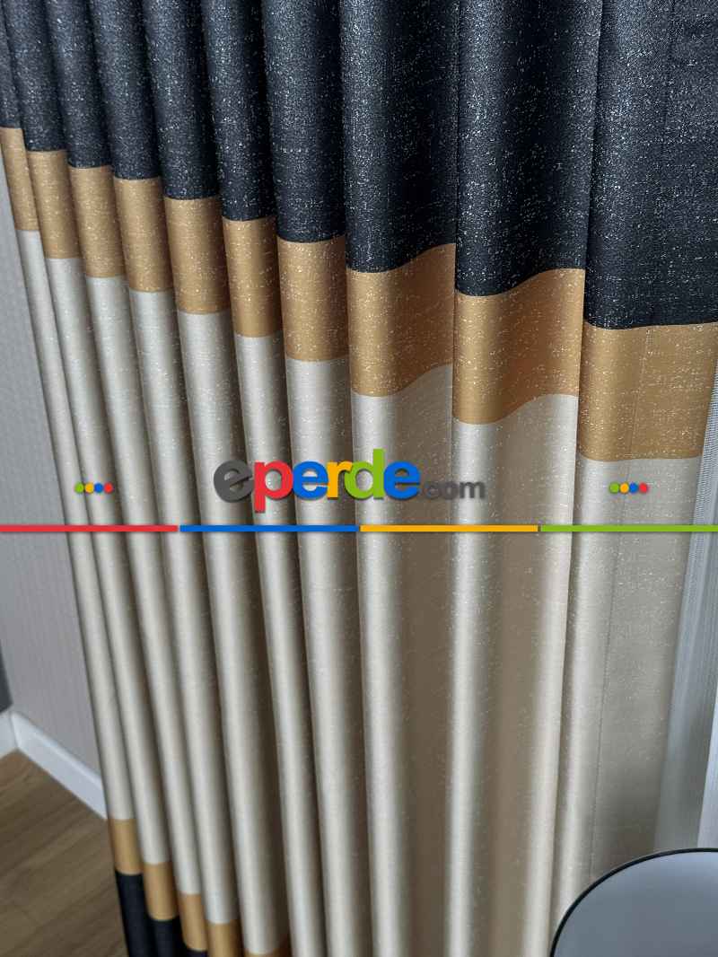 Koyu Antrasit Gri Turuncu Krem Jakar Dokuma Fon Perde, Parlak Zemin