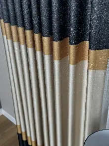 Oturma Odası - Koyu Antrasit Gri Turuncu Krem Jakar Dokuma Fon Perde, Parlak Zemin