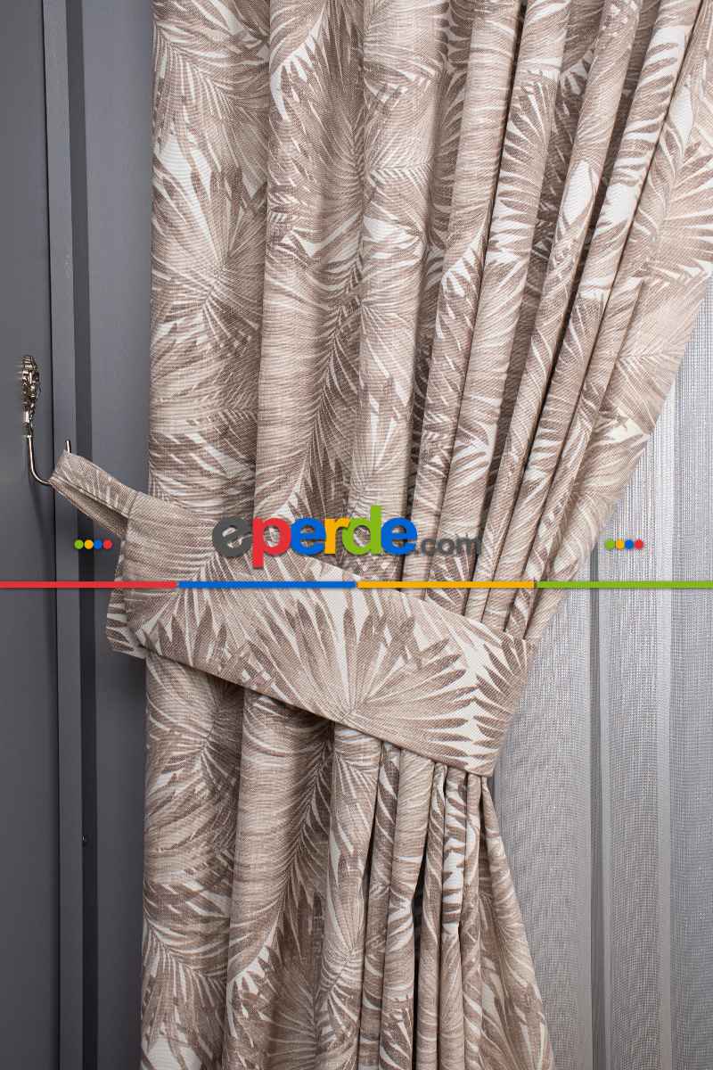 Tropikal Yaprak Desenli Fon Perde(leke Tutmaz)- Çok Renkli 2