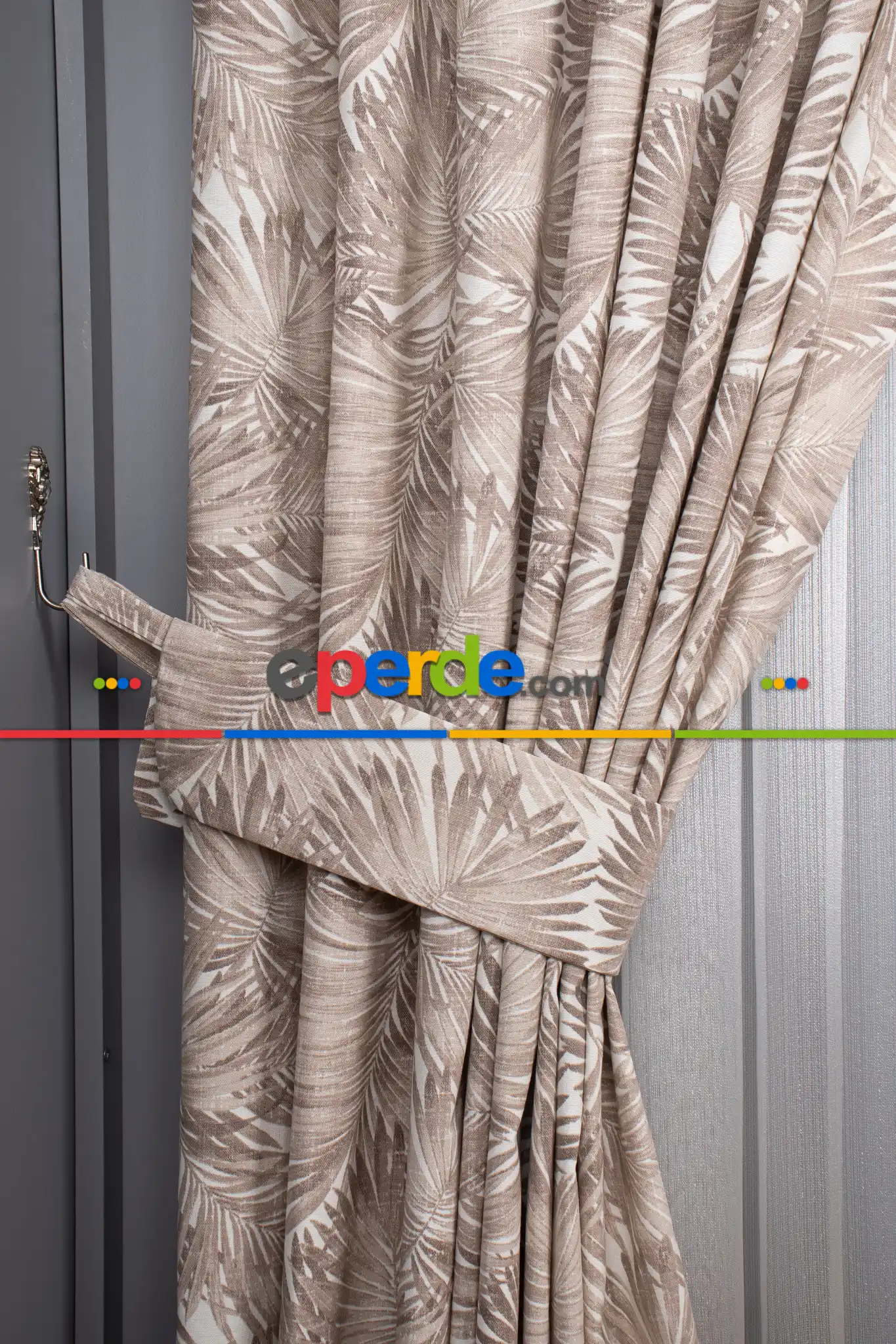 Salon - Tropikal Yaprak Desenli Fon Perde(leke Tutmaz)-  Çok Renkli 2