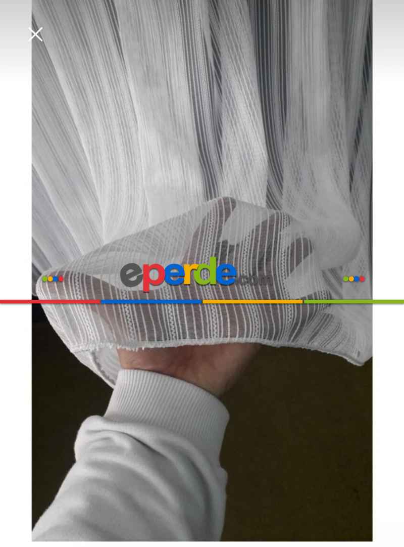 Yatak Odası - Brillant Düz Çizgili Simli Sakallı Lüxs Tül Perde