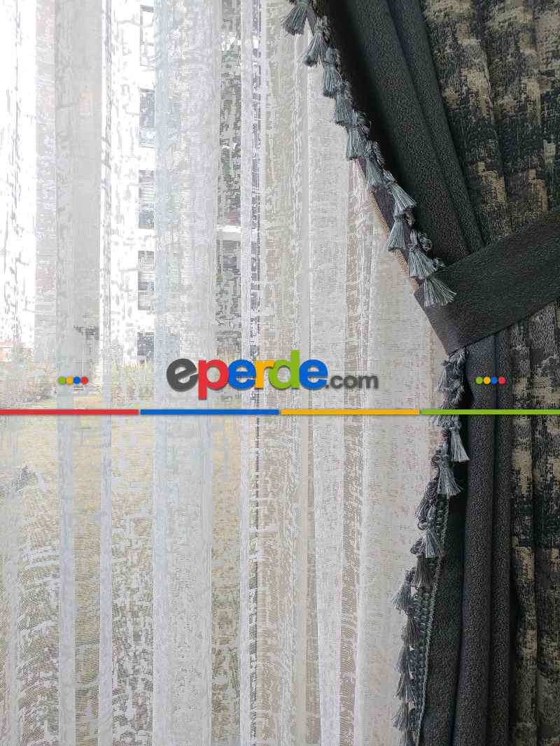 Mutfak Tül Perde Spor Desen - Ütü İstemez- Ekru