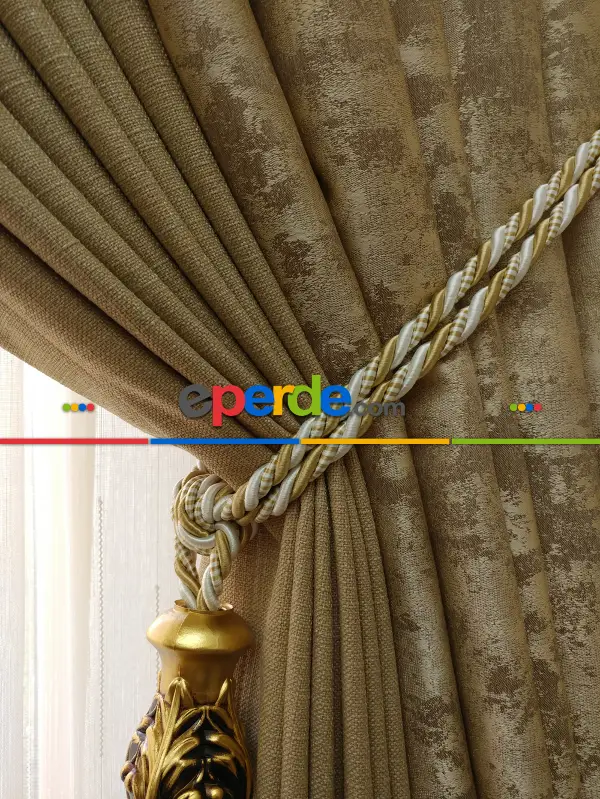 Patinedesenli Kahverengi Kombinli Desenli Fon Perde- Kahverengi