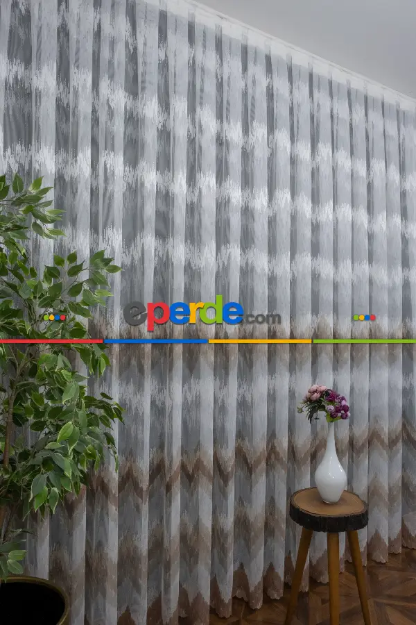 Salon Tül - Harmony Tül Yeni Tasarım Renkli Kahve Bej Vizon