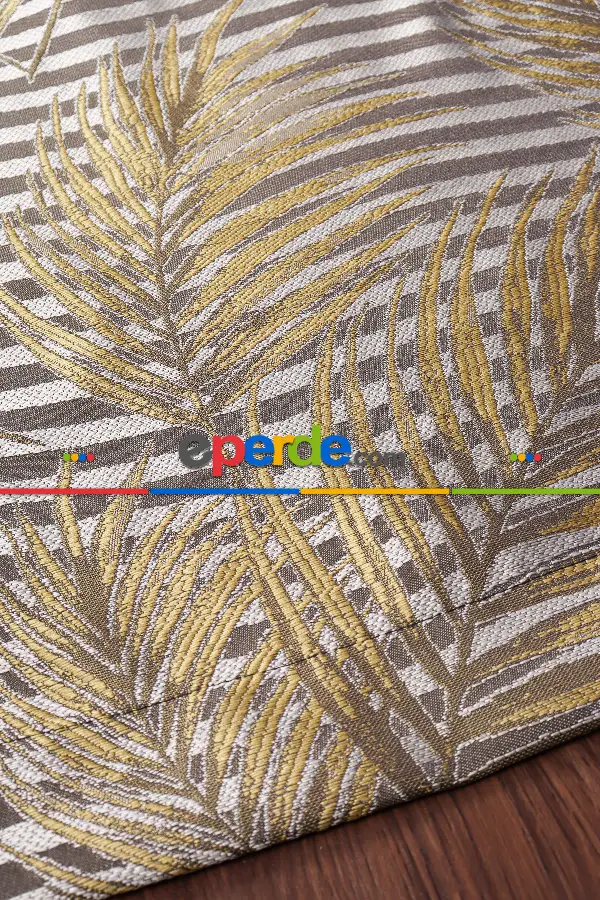 Salon - Hawai Füme-gri-gold Pano Fon Perde