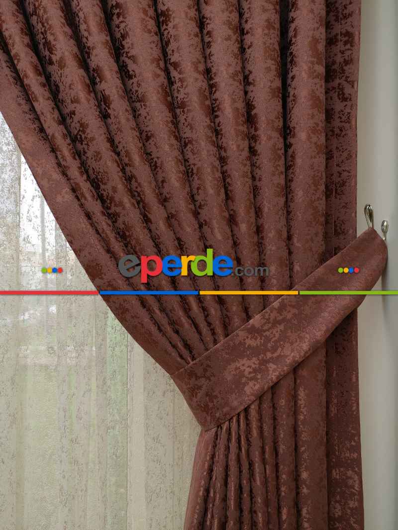 Düz Jakar Fon Perde - Kiremit Rengi