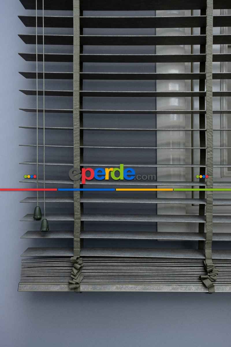 Mutfak 50 Mm Ahşap Jaluzi Perde - Kurdelalı- Haki