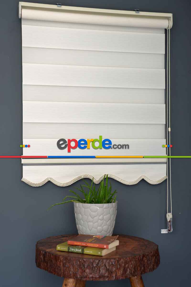 Halim Perdesan Dk-101 Krem & Beyaz Renk Etekli Veya Eteksiz Zebra Stor Perde