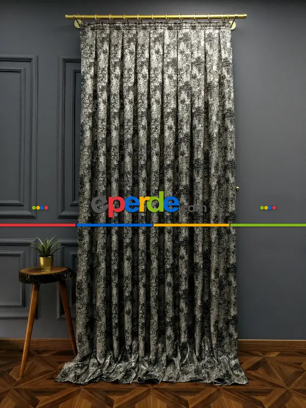 Yatak Odası - PatineDesenli Modern Desenli Jakarlı Fon Perde Yeni Seri 401- Gri-füme-antrasit-bej-füme