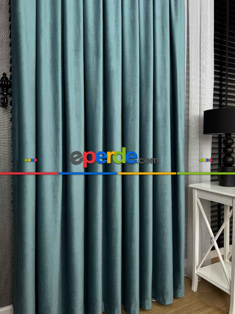Turkuaz Mavi İthal Kadife Fon Perde, Premium Kalite Serisi Kadife Fon Perde