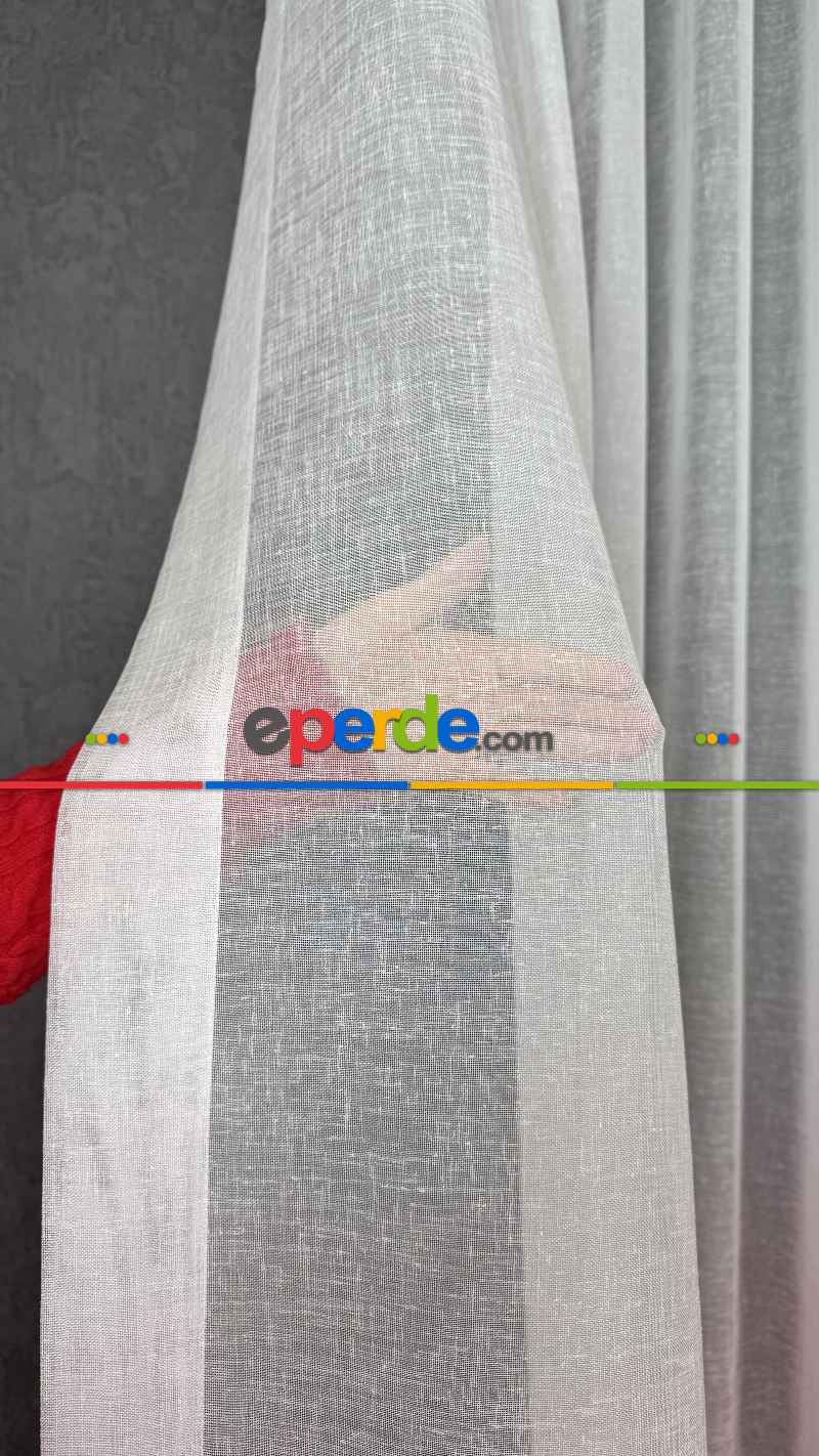 Keten Ekru Pembe Degrade Geçişli Tül Perde, Ağır Gramajlı Premium Seri, Eteği Kurşunlu