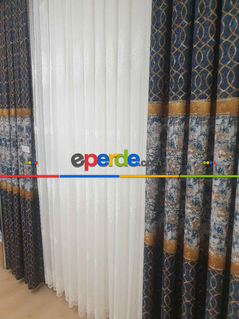 Brillant Fon Perde Fon Perde Yeni Moda Model Lacivert Renk Tasarım Yan Perde