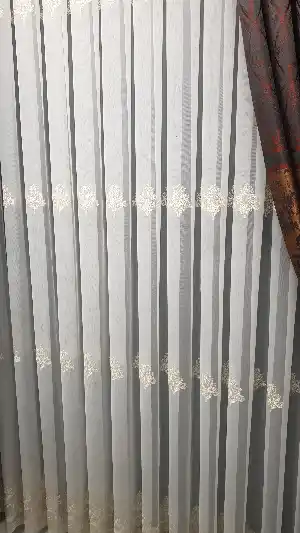 Açelya Keten Tül Perde Sepme Damask Desenli Gold Altın Rengi Nakış İşlemeli Tül