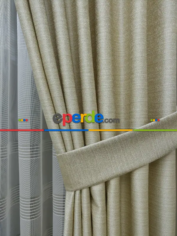 Krem Desenli Jakar Fon Perde- Krem