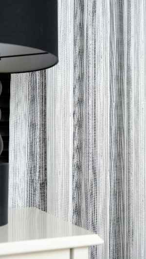 Ekru Zincir Çizgilli Gümüş Simli Tül Perde
