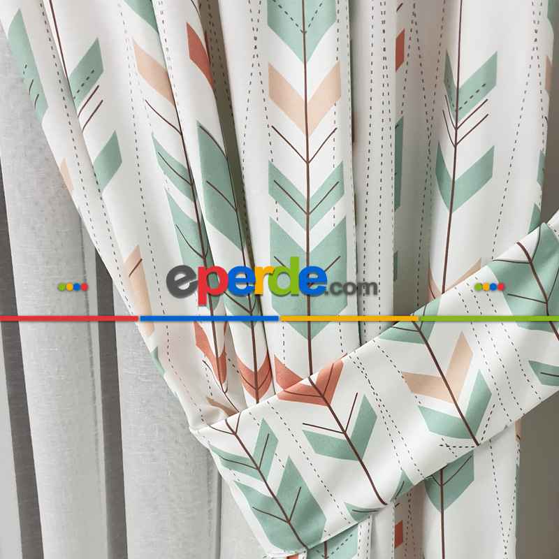 Kızılderili Desenli Fon Perde Evm233-2 Kumaşı Kalındır Duck Bezi Değildir- Beyaz-Pembe-Mavi Açık-Kahve