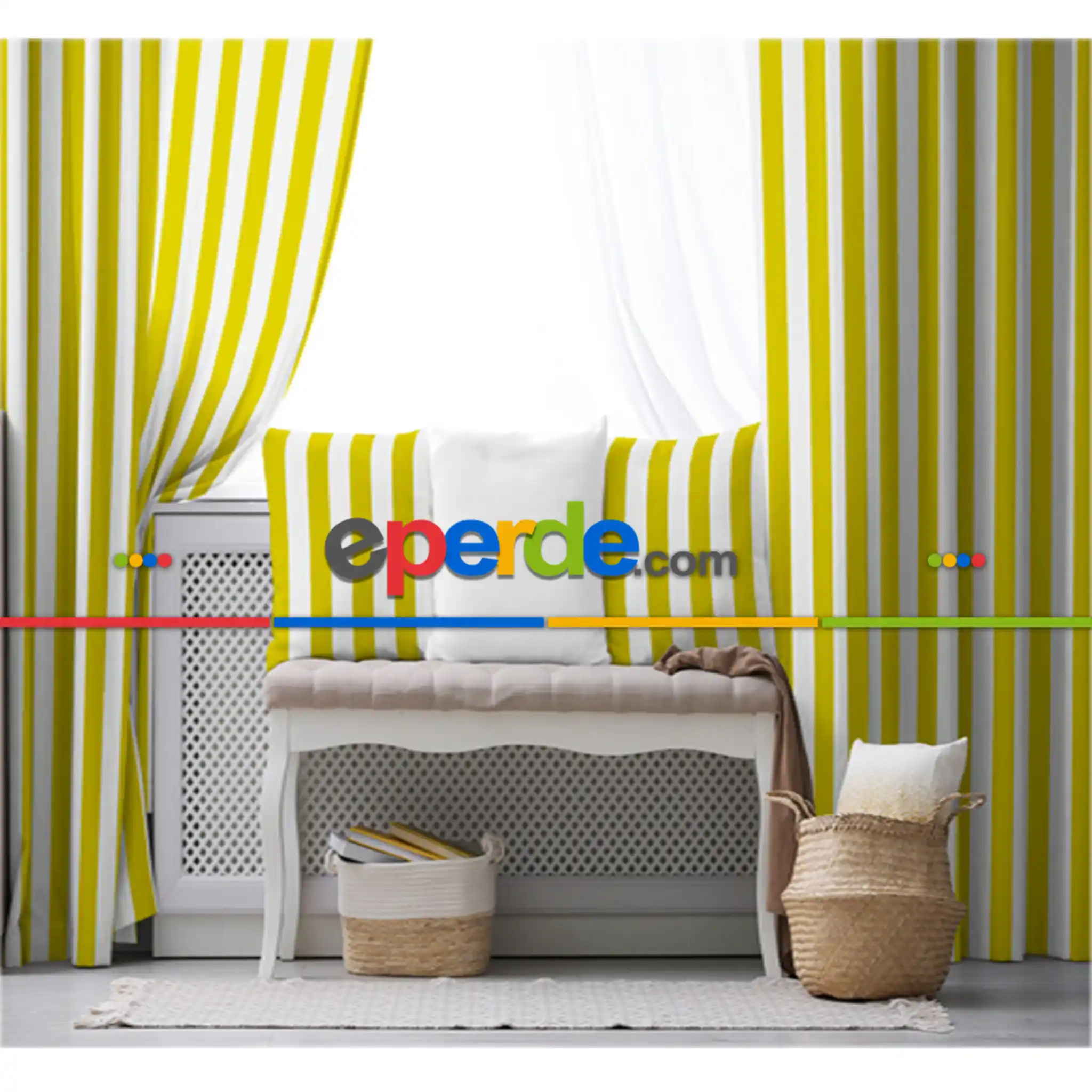 Çizgili Fon Perde Evim1622-7 Kumaşı Kalındır Duck Bezi Değildir