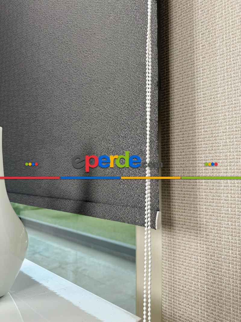 Mutfak Antrasit Gri Jakar Dokuma Stor Perde, Standart Metal Kasalı Yüksek Kalite Kornişe Kolay Montaj Seçenekli