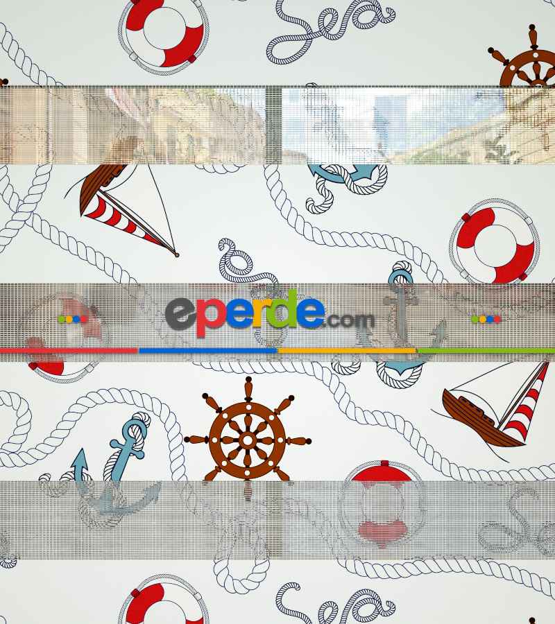 Deniz Feneri Baskılı Zebra Perde- Gri-füme-antrasit-kırmızı-beyaz-kahve